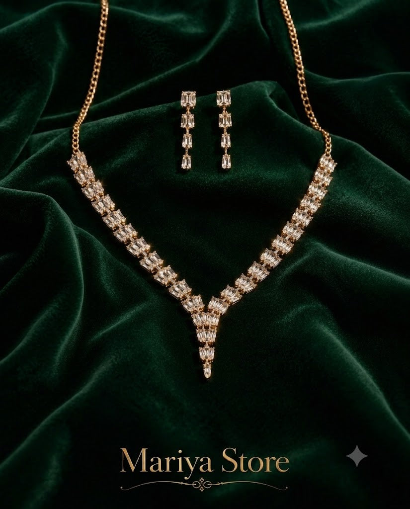Silver plated Antique Design Diamond Necklace With Earrings